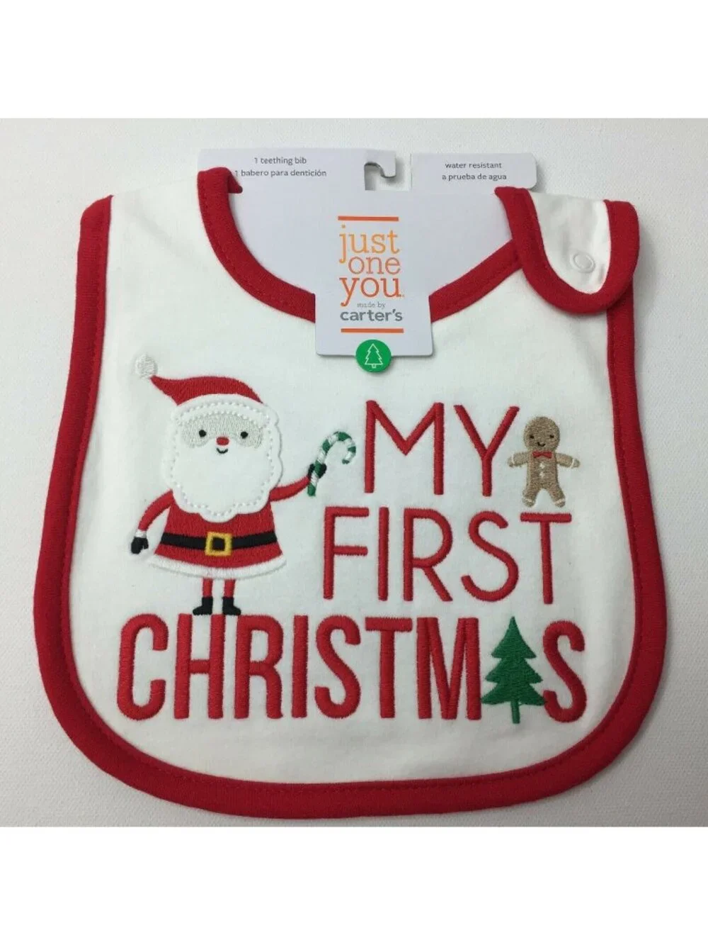 Carter's Just One You White Teething Bib My First Christmas Santa Holiday